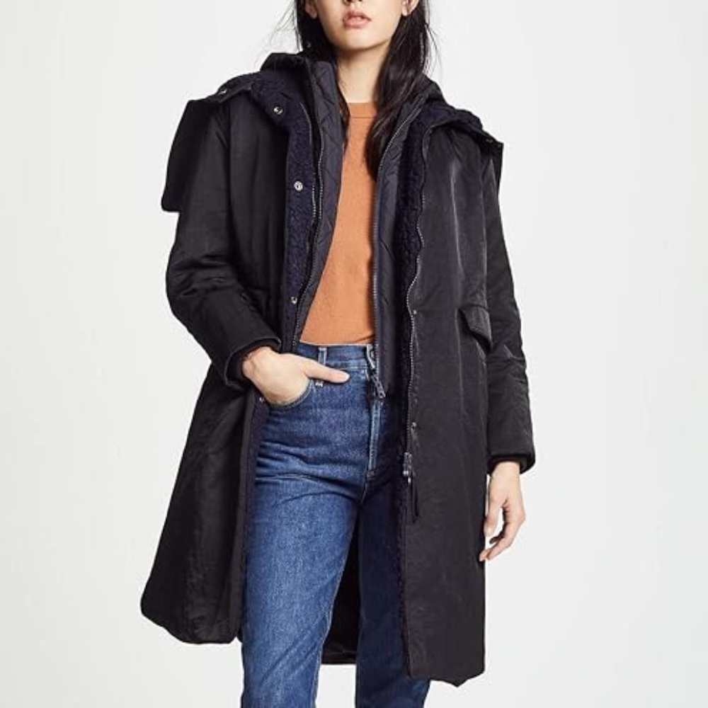 VINCE Mixed Media Puffer Coat NWT Size S (fits me and Im usually an M OR L)Black